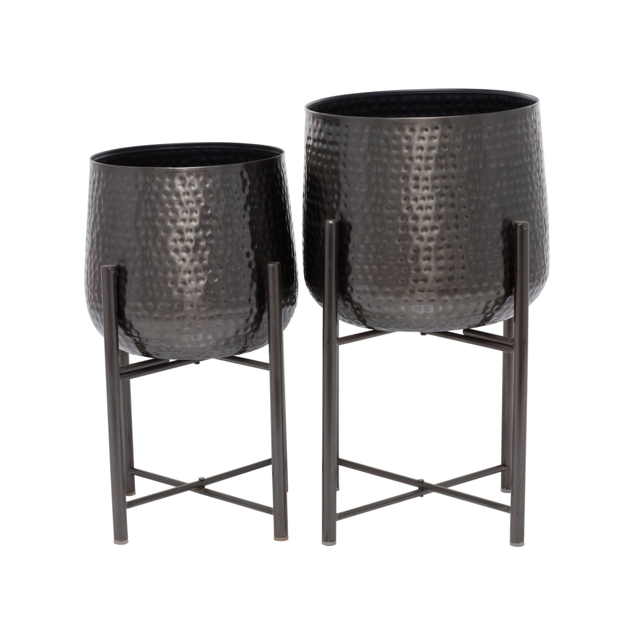 Black Modern Planter, Set of 2" 19", 17"